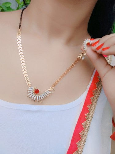Classic Golden Artificial American Diamond Mangalsutra Set Design