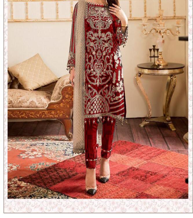 Beautiful Red Color Georgette Party Wear Embroidered Work Salwar Suit