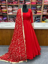 Load image into Gallery viewer, Red Color Faux Georgette Full Stitched Gown with Full Work Dupatta
