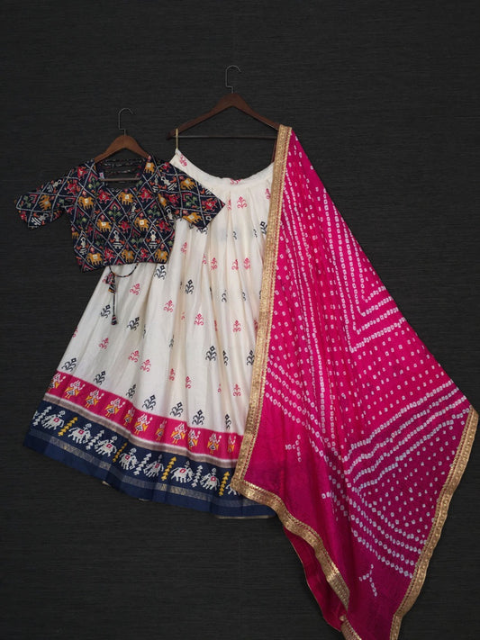 Admiring Off White Color Wedding Wear Cotton Printed Work Lehenga Choli