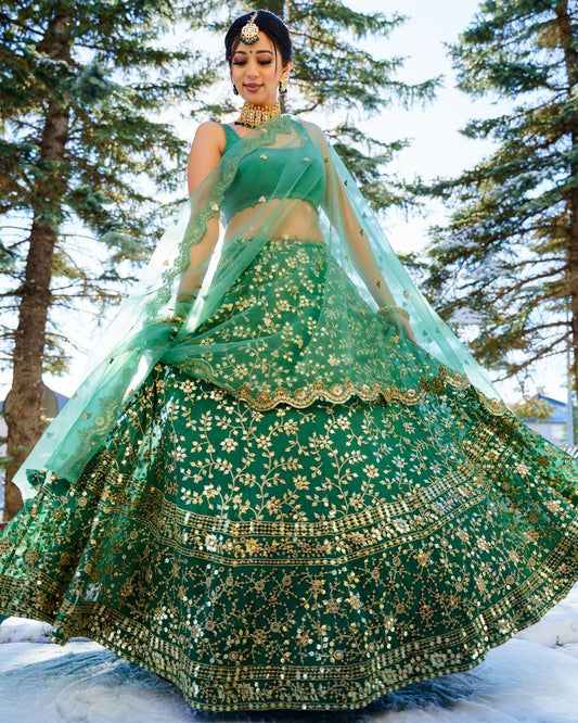 Gorgeous Green Color Georgette Sequence Work Lehenga Choli For Function Wear