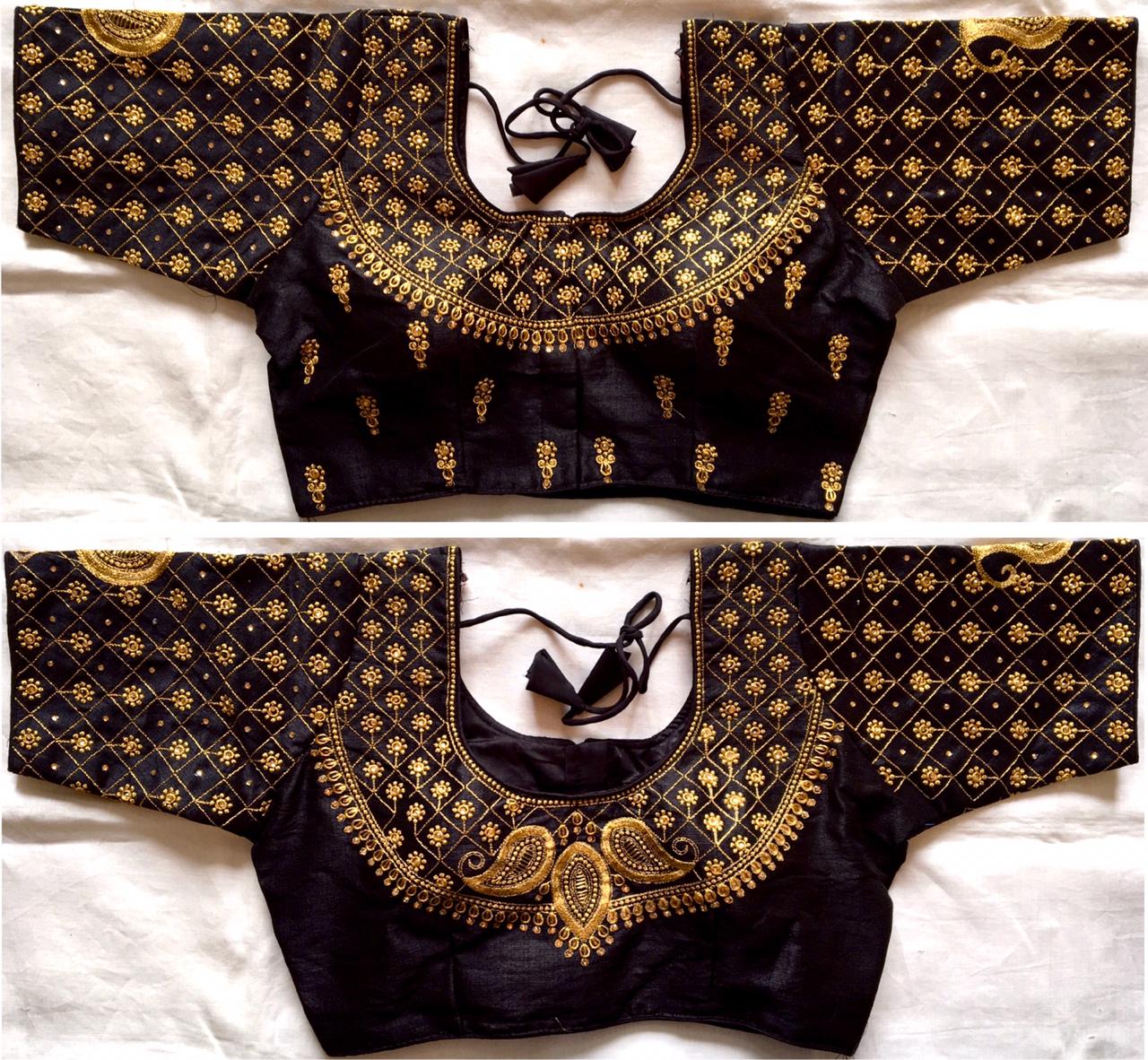 Amazaballs Black Color Phantom Silk Ready Made Thread Work Blouse For Ladies