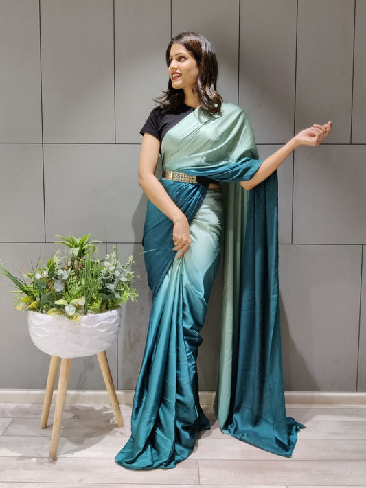Majesty Rama Color Art Silk Peading Ready to Wear Saree Blouse For Women