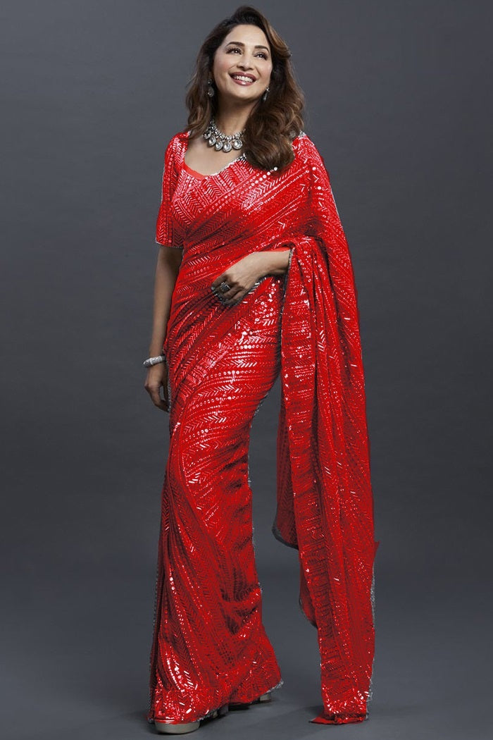 Stylish Georgette Heavy Sequence Work Saree Blouse For Women