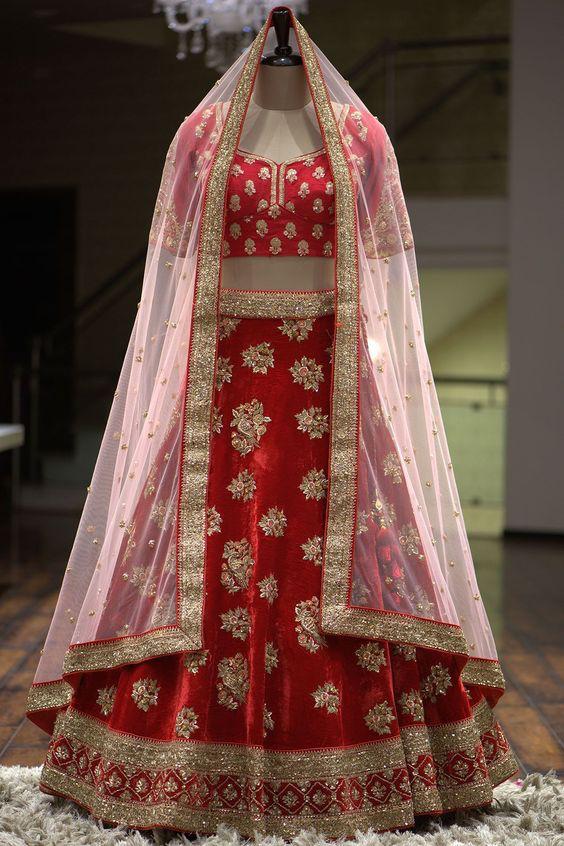 Thrilling Red Color Coding Multi Embroidered Work Velvet Design Lehenga Choli