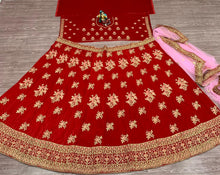 Load image into Gallery viewer, Thrilling Red Color Coding Multi Embroidered Work Velvet Design Lehenga Choli
