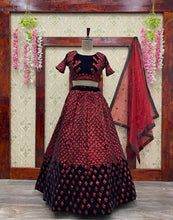Load image into Gallery viewer, Starling Red Color Viscos Velvet Wedding Wear Sequence Embroidered Work Fancy Lehenga Choli
