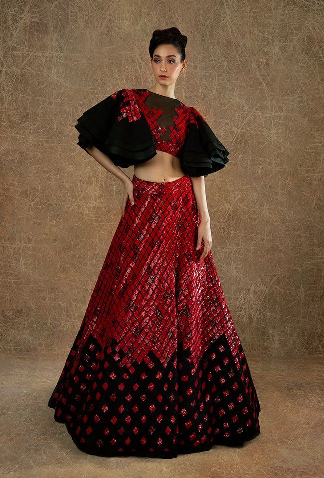 Starling Red Color Viscos Velvet Wedding Wear Sequence Embroidered Work Fancy Lehenga Choli