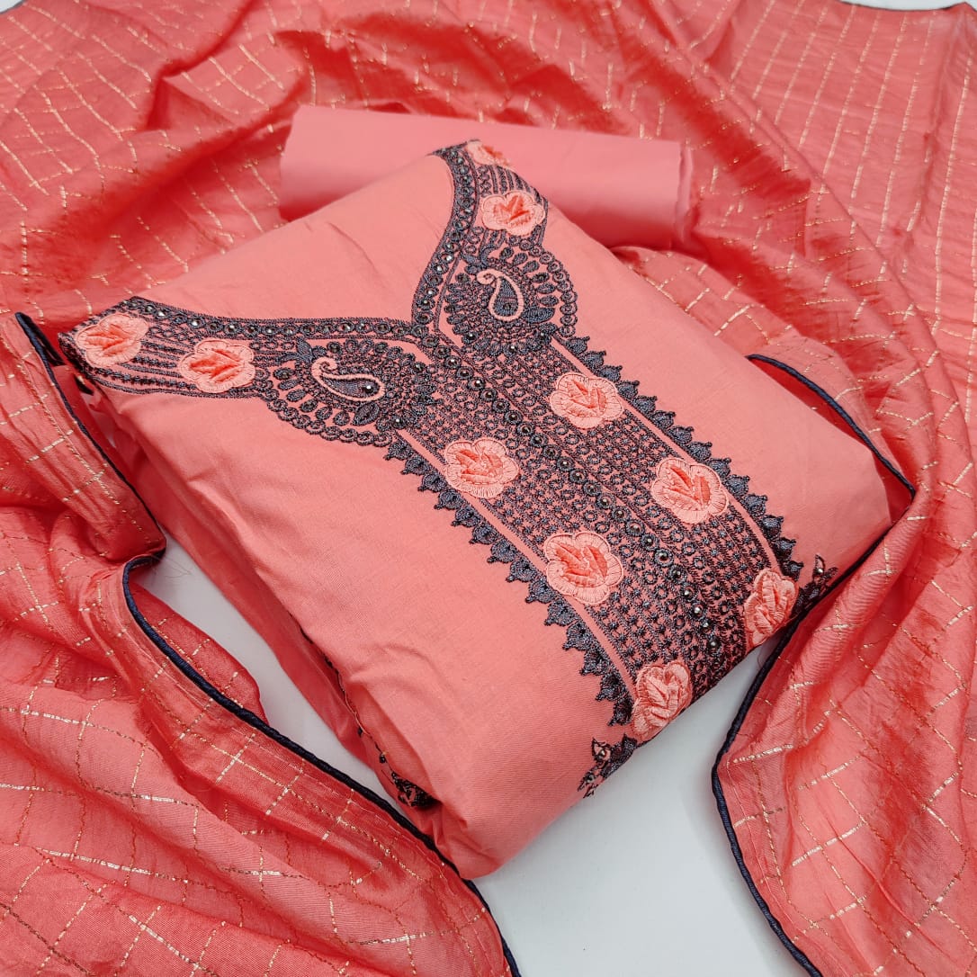 Refreshing Embroidered Work Cotton Casual Wear Salwar Suit For Women