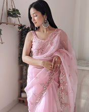 Load image into Gallery viewer, Flattering Organza Design Mirror Thread Work Saree Blouse For Women
