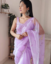 Load image into Gallery viewer, Flattering Organza Design Mirror Thread Work Saree Blouse For Women

