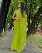 Load image into Gallery viewer, Flattering Organza Design Mirror Thread Work Saree Blouse For Women
