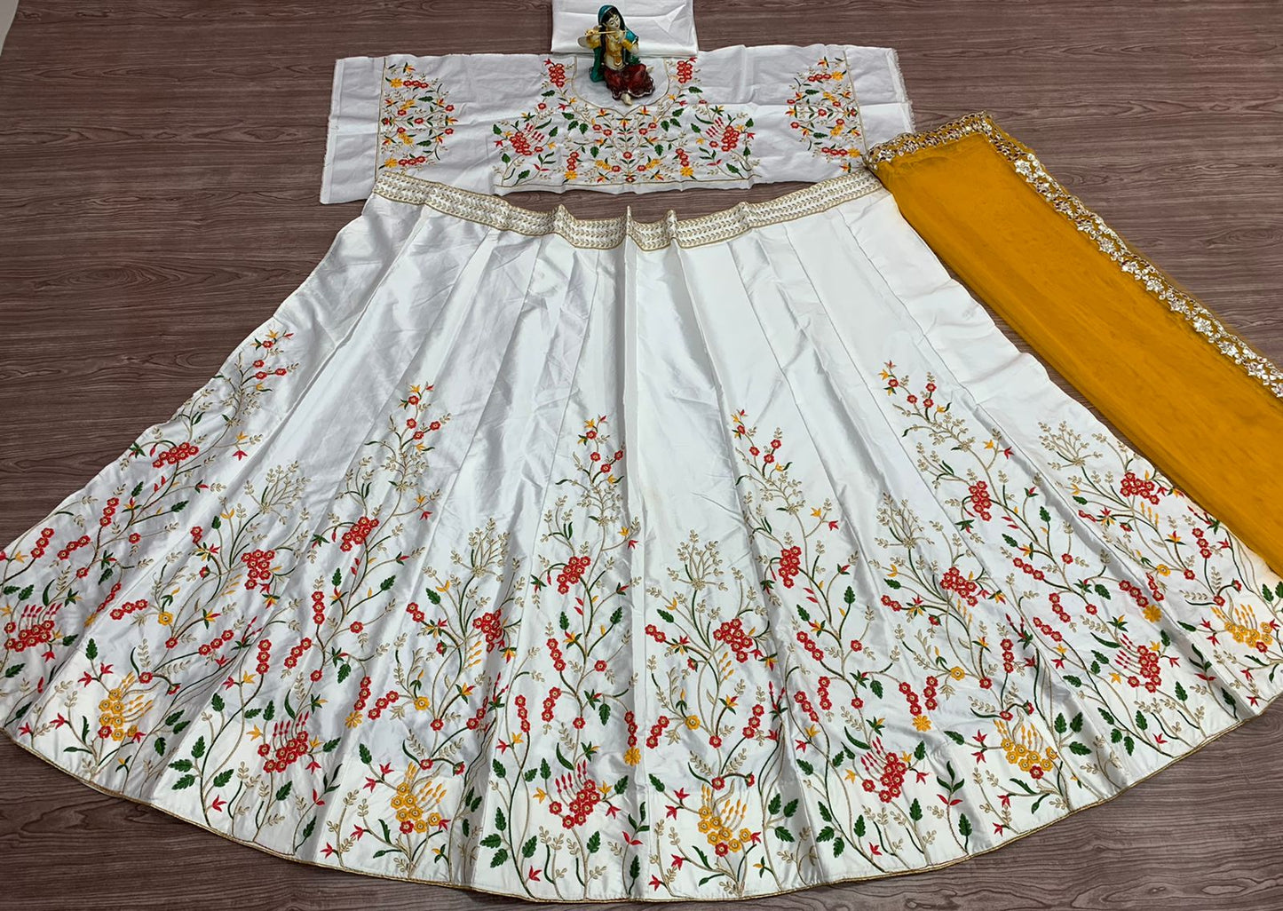 Stunning Off White Color Satin Festive Wear Embroidered Work Lehenga Choli