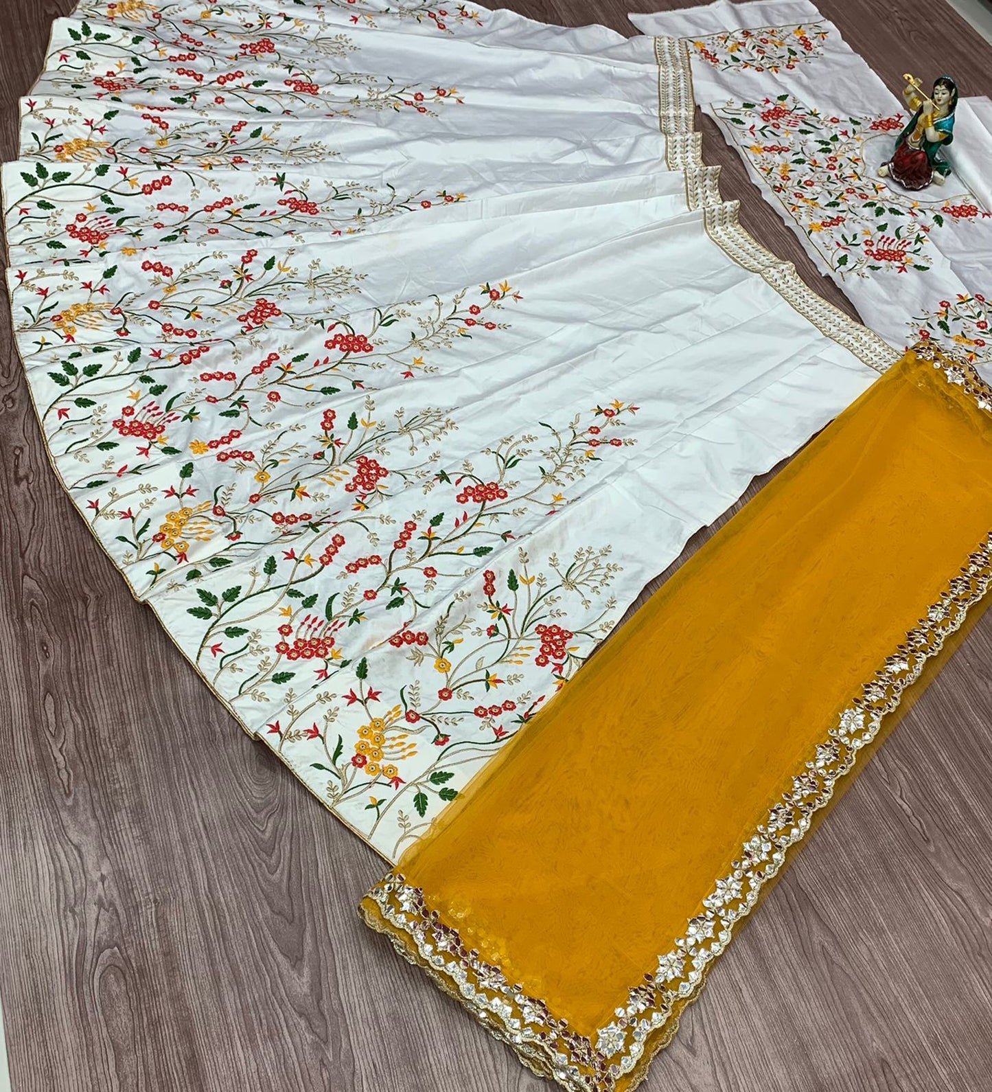 Stunning Off White Color Satin Festive Wear Embroidered Work Lehenga Choli