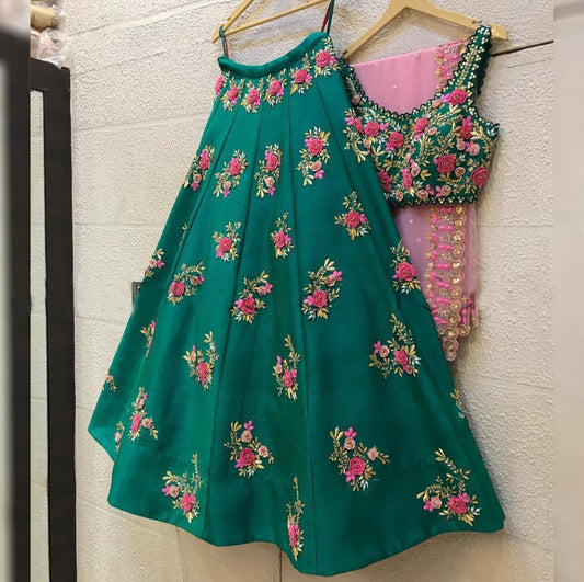 Eye-catching Rama Green Color Function Wear Sequence Work Tapeta Lehenga Choli