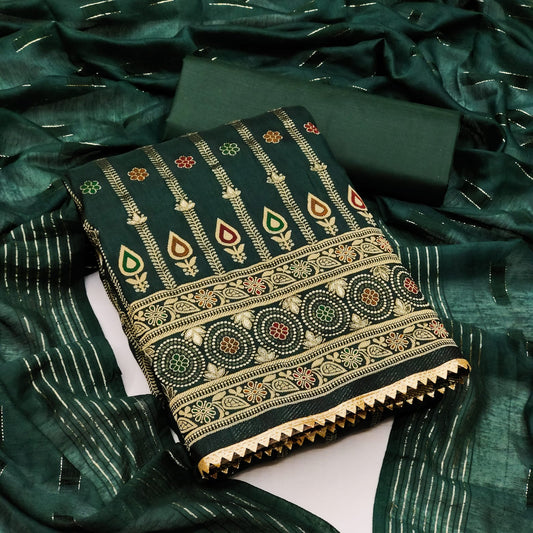Jazzy Bottle Green Color Embroidered Work Art Silk Salwar Suit