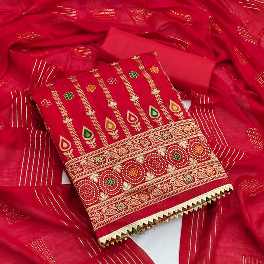 Sizzling Red Color Art Silk Embroidered Work Salwar Kameez For Women
