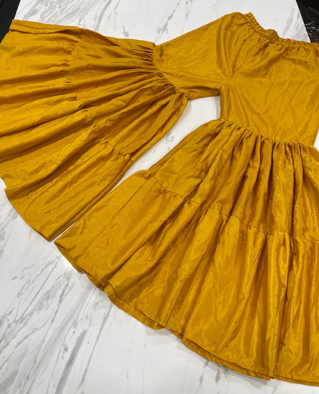 Party Wear Mustard Color Georgette Zari Mirror Work Salwar Suit For Women