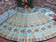 Load image into Gallery viewer, Outstanding Blue Color Malay Satin Silk Design Multi Sequence Thread Embroidered Work Lehenga Choli
