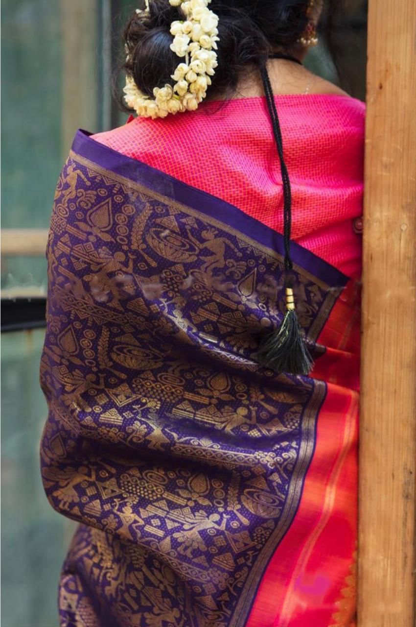 Surpassing Violet Color Art Silk Jacquard Weaving Work Festive Wear Saree Blouse