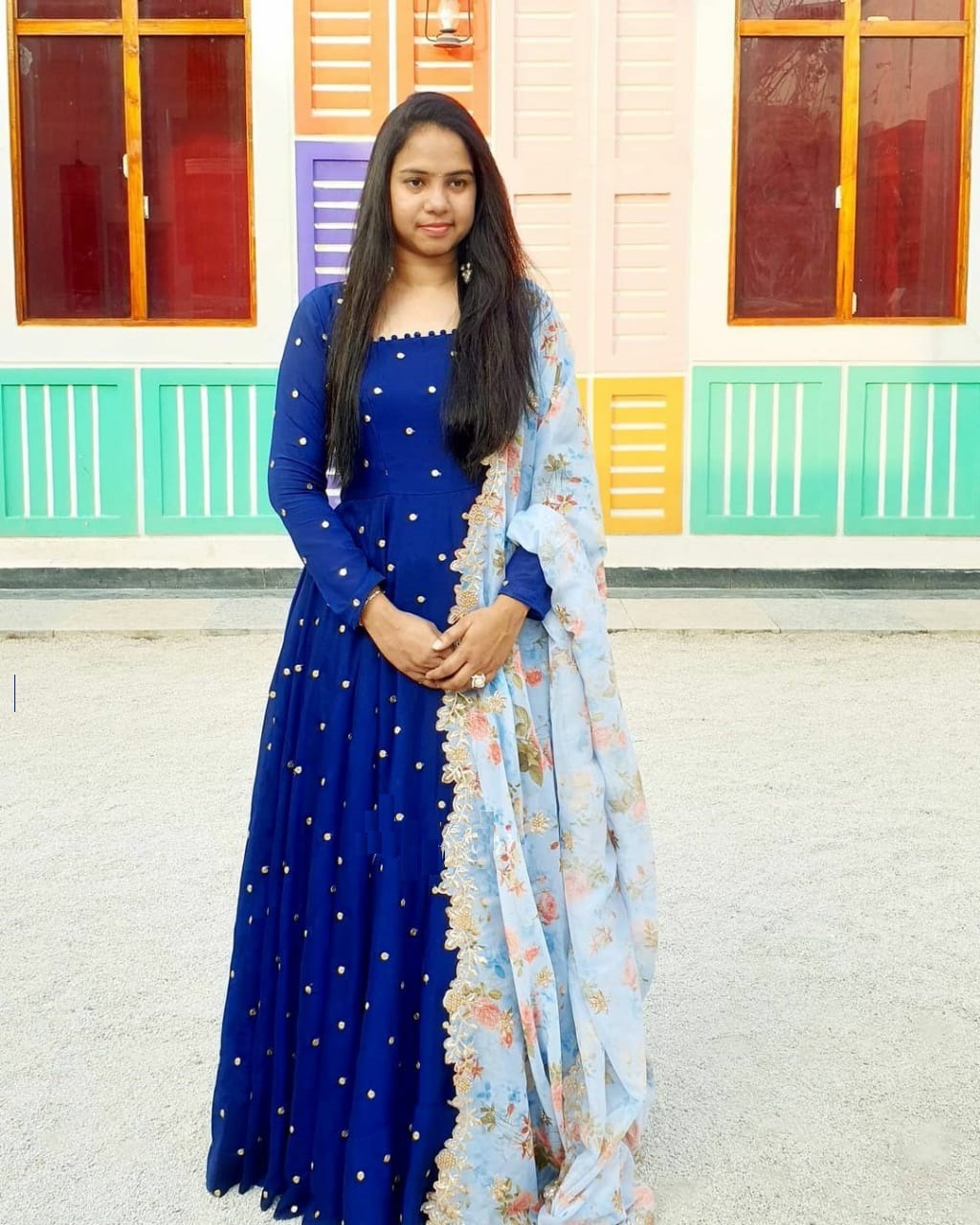 Knockout Royal Blue Color Ready Made Designer Wedding Wear Sana Silk Zari Embroidered Work Gown Dupatta