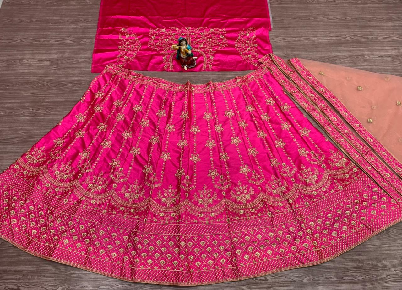 Jazzy Rani Pink Color Wedding Wear Malay Silk Sequence Embroidered Work Lehenga Choli