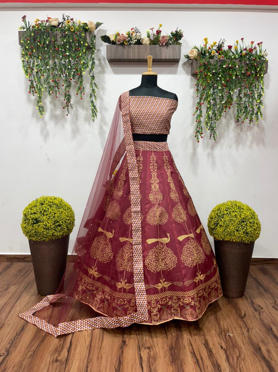 Festive Wear Maroon Color Sophisticated Taffeta Silk Designer Digital Printed Fancy Lehenga Choli