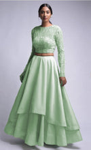 Load image into Gallery viewer, Magnetic Mint Green Color Art Silk Fancy Thread Work Wedding Wear Crop Top Lehenga Choli
