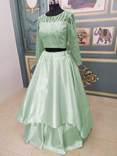 Load image into Gallery viewer, Magnetic Mint Green Color Art Silk Fancy Thread Work Wedding Wear Crop Top Lehenga Choli
