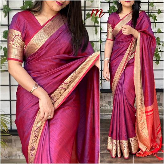 Stunning Rani Pink Color Wedding Wear Sana Silk Jacquard Work Saree Blouse