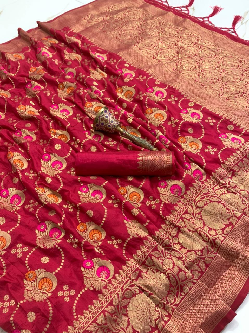 Adorable Rani Pink Color Art Silk Designer Zari Weaving Work Wedding Wear Saree Blouse