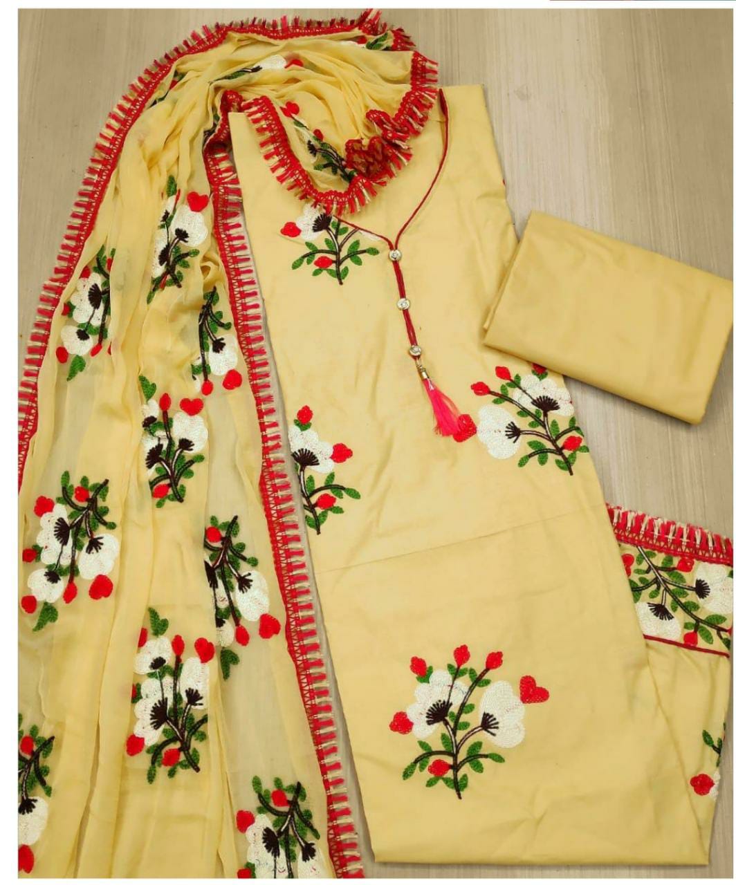 Starling Yellow Color Embroidered Work Fancy Cotton Salwar Kamaeez