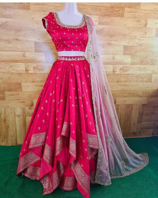 Shattering Rani Pink Color Taffeta Silk Embroidered Work Lehenga Choli For Women