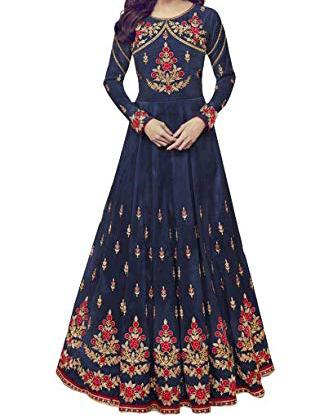 Astonishing Navy Blue Color Festive Wear Fantam Silk Embroidered Work Anarkali Salwar Suit For Women