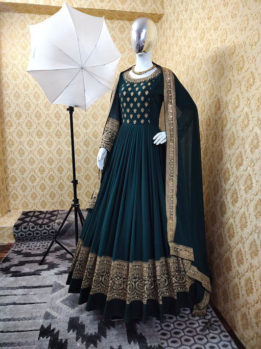 Breath-taking Rama Color Regular Wear Georgette Embroidered Work Fancy Salwar Suit