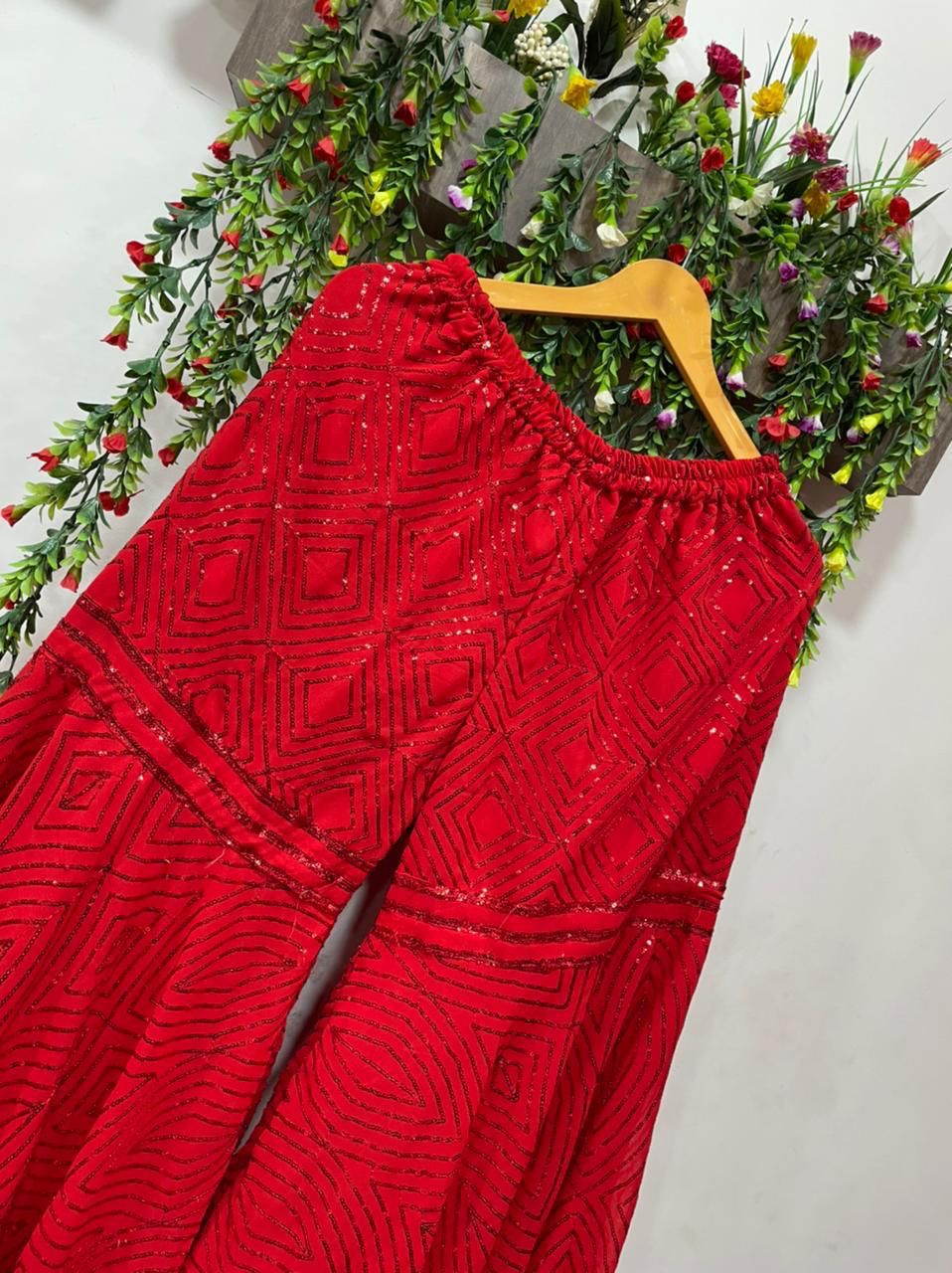 Ravishing Red Color Wedding Wear Georgette Sequence Work Sharara Kurti