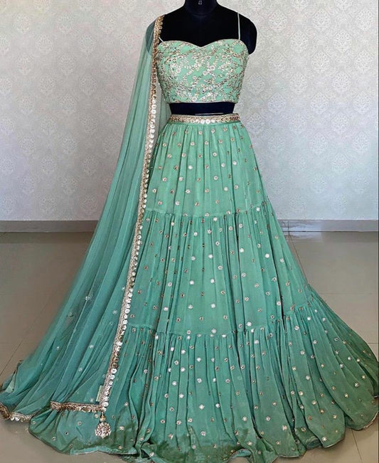 Entrancing Sea Green Color Art Silk Wedding Wear Sequence Work Lehenga Choli
