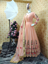 Load image into Gallery viewer, Shattering Peach Color Diamond Moti Work Georgette Salwar Suit Design
