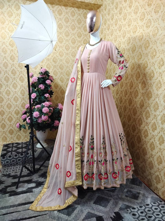 Eye-catching Baby Pink Color Festival Wear Georgette Diamond Embroidered Work Design Suit