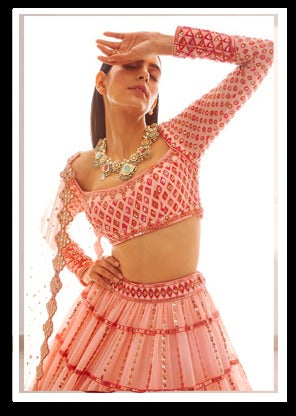 Graceful Peach Color Function Wear Georgette Fancy Sequence Embroidered Work Lehenga Choli