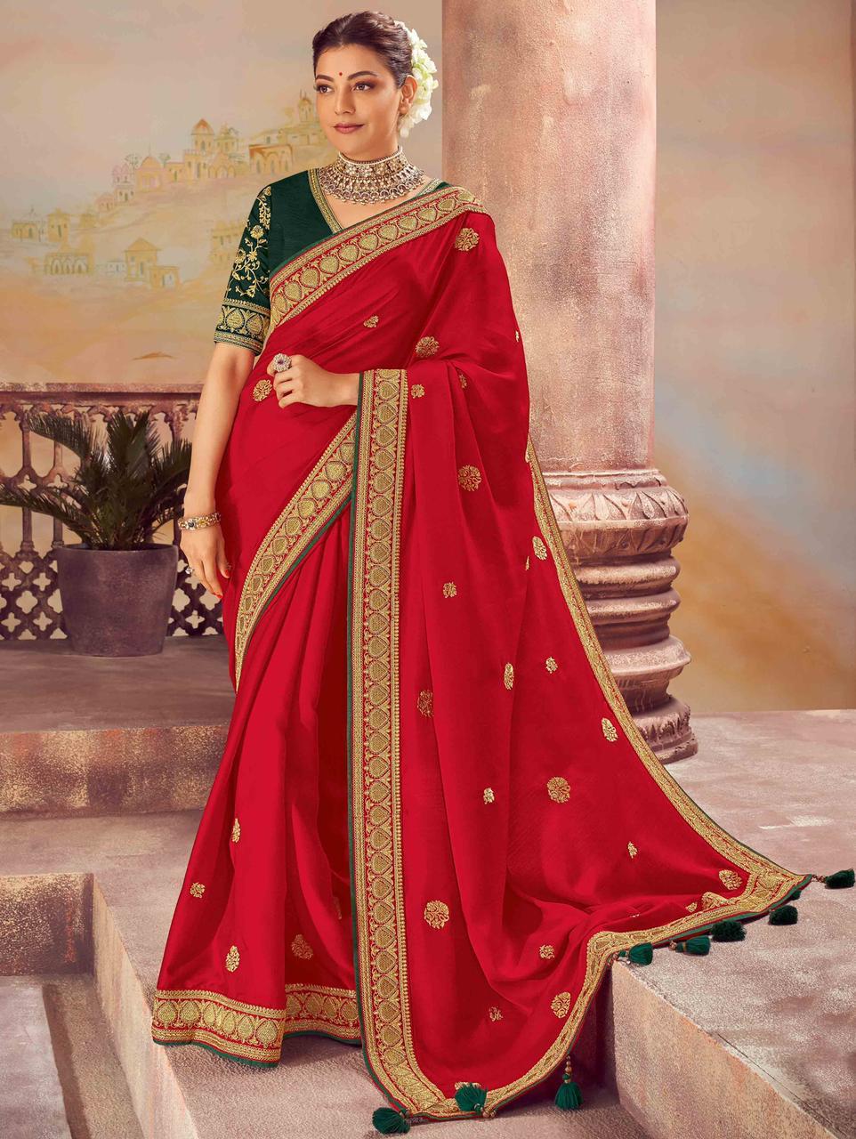 Stunning Red Color Silk Embroidered Work Saree Blouse For Wedding Wear