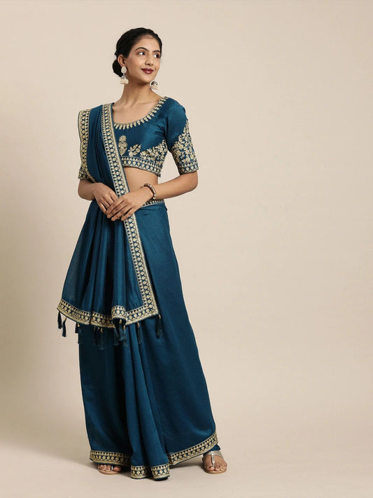 Staggering Vichitra Silk Embroidered Work Saree Blouse For Function Wear