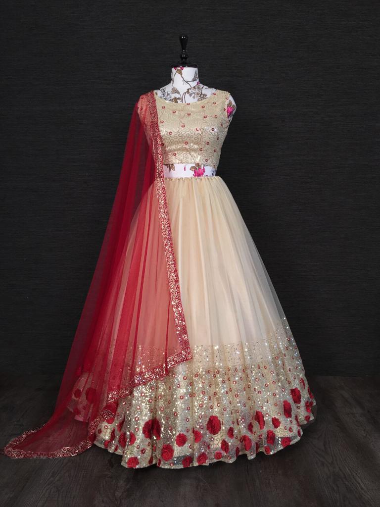 Sizzling Off White Color Net Embroidered Work Lehenga Choli For Wedding Wear