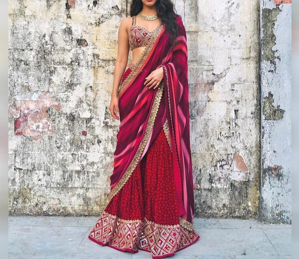 Innovation Maroon Color Taffeta Silk Digital Printed Indo Western Suit For Women