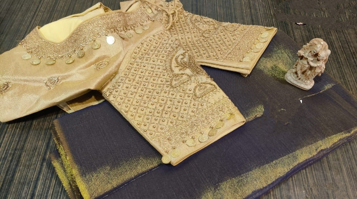 Lovable Greyish Color Tissue Silk Plain Fancy Saree Blouse For Regular Wear