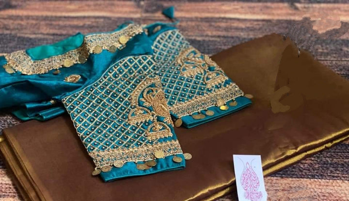 Gorgeous Golden Color Tissue Silk Designer Plain Wedding Wear Saree Blouse