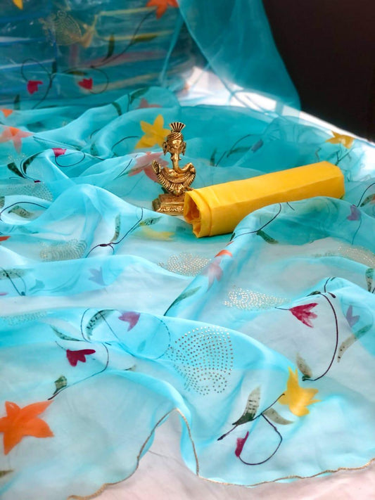 Hypnotic Organza Printed Work Saree Blouse For Occasion Wear