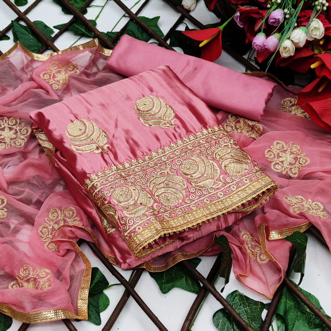 Dismaying Satin Super Embroidered Work Party Wear Indian Wear Salwar Suit For Ladies
