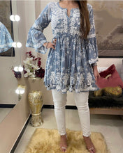 Load image into Gallery viewer, Function Wear Rayon Embroidered &amp; Print Flairy Top with Stitched Pant For Girls
