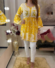 Load image into Gallery viewer, Function Wear Rayon Embroidered &amp; Print Flairy Top with Stitched Pant For Girls
